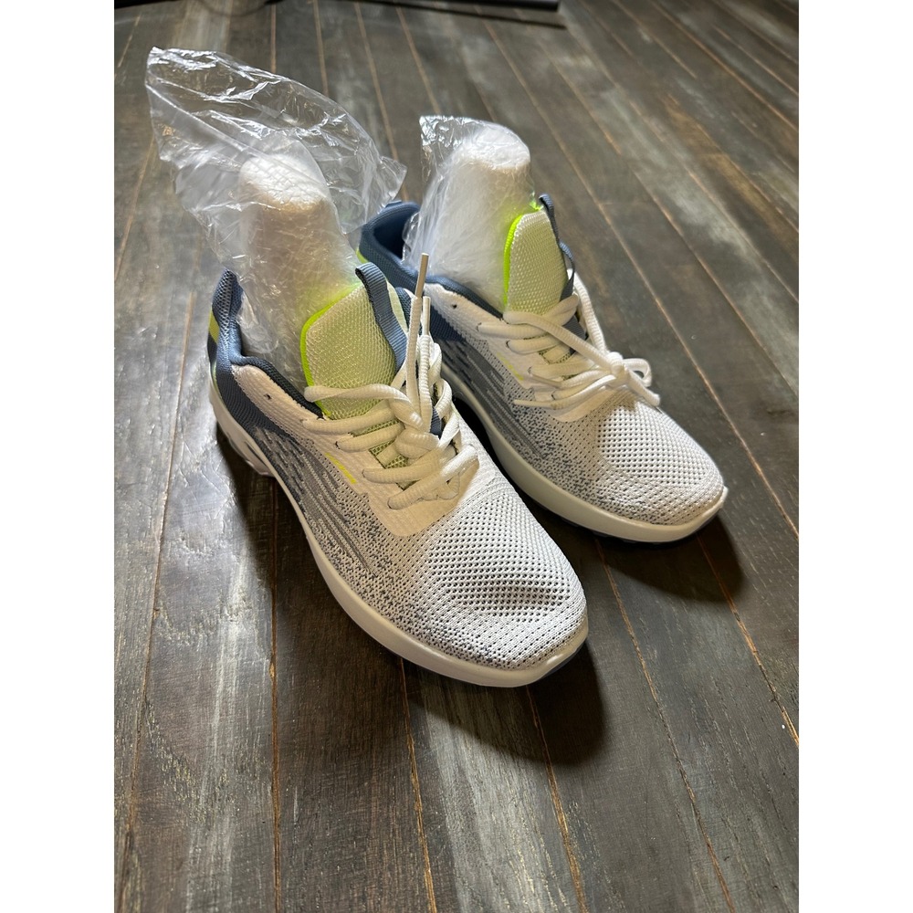 Womens Lightweight Mesh Running Sneakers White Grey Lime Green Air Cushion - Picture 2 of 4